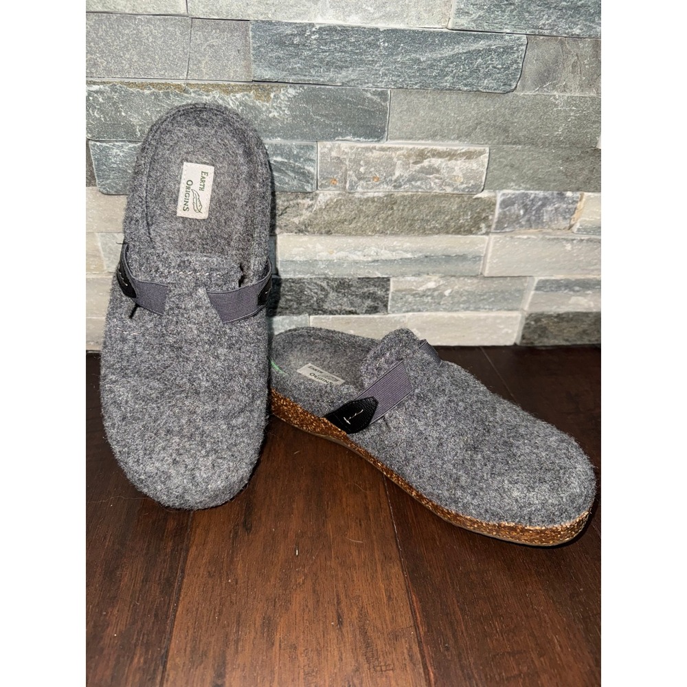 Earth Origins Jenna Felt Mule Slippers Womens Size 7W Grey Cork Comfort Clogs